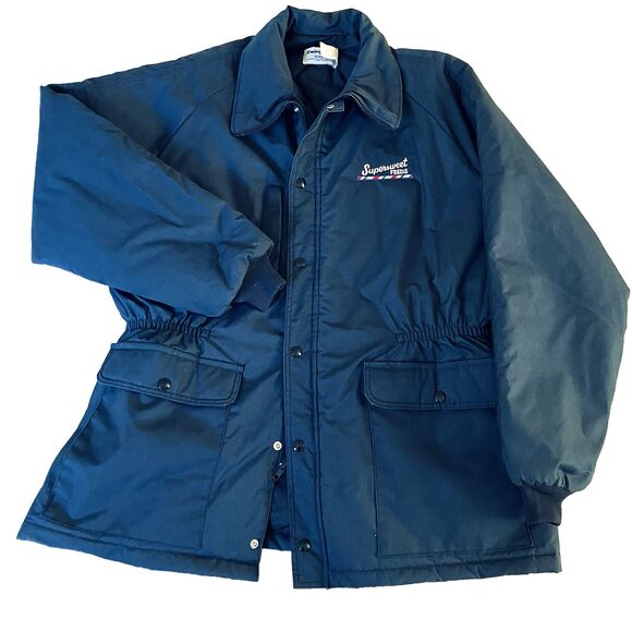 RARE Vtg Swingster Supersweet Feeds Jacket Puffer XXL Blue Winter Farm Ski Y2K - Picture 1 of 16